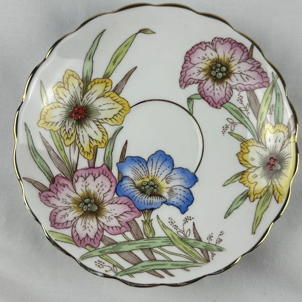 Rosina Bone China Teacup Saucer Set Gold Gilt Floral Cottagecore Grandmillennial